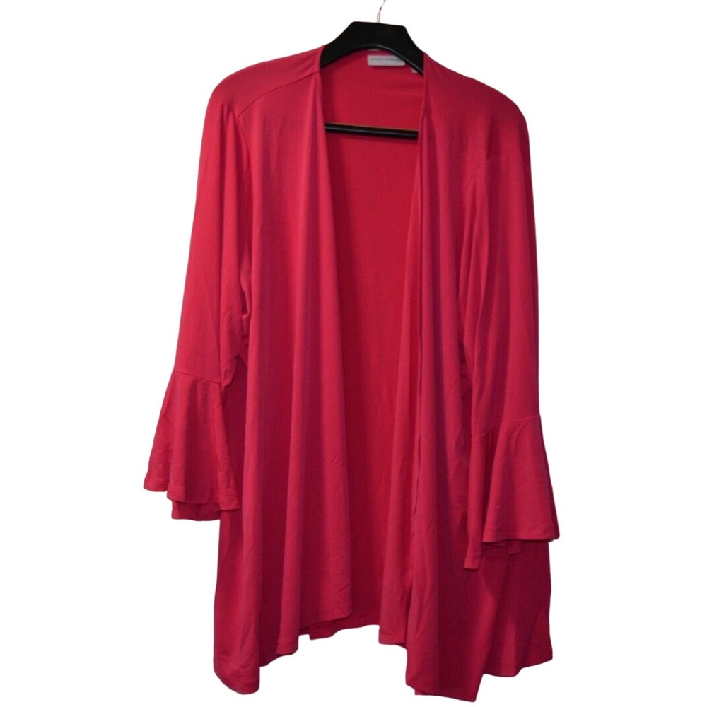 SUSAN GRAVER Everyday Liquid Knit Cardigan w/Bell Sleeves 3X Pink Punch